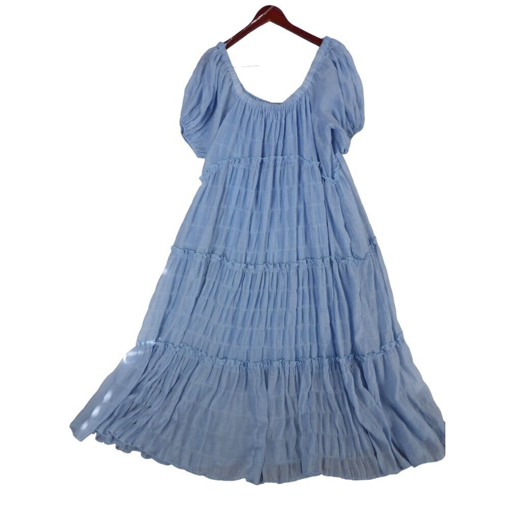 On and Off the Shoulder Kendal Maxi Dress with Ruffled Tiers in Blue | Large - Picture 6 of 13